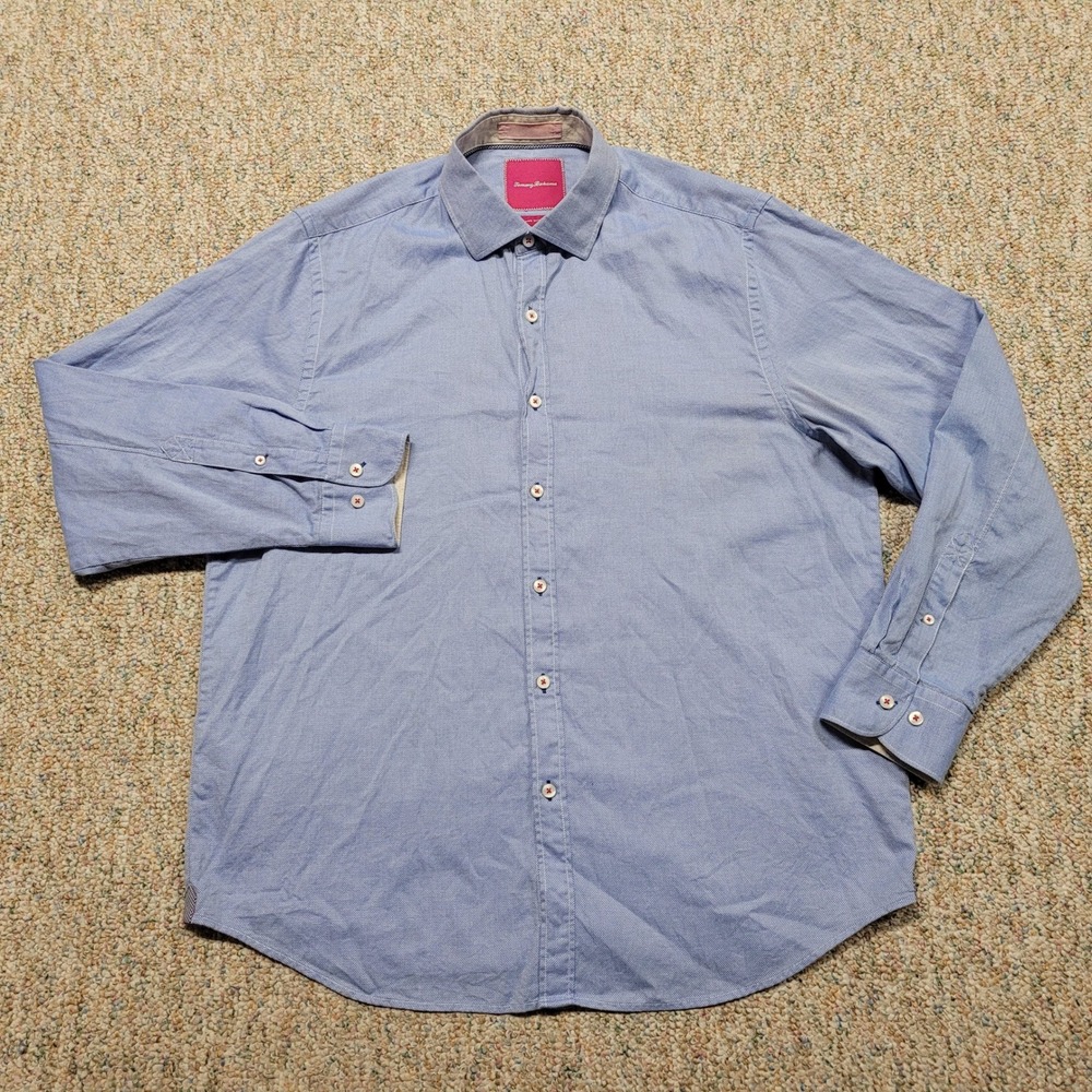 Tommy Bahama Shirt Mens Large Blue Island Modern Fit Button Down Long Sleeve